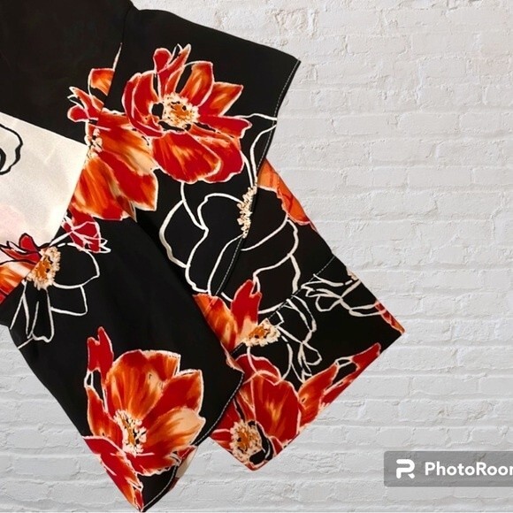 Alfani Black Red Floral Print Blouse Women’s 3X Long Sleeve Split Cuff Top - Picture 7 of 12